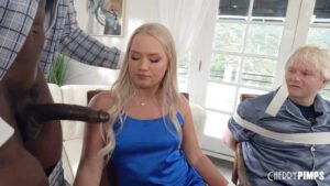 hot blonde harley king sucks big black cock while cucked husband watches